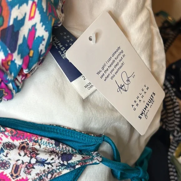 ASHLEY GRAHAM Reversible Safi Icon bikini top and bottoms Size 22 Rare NWT Blue